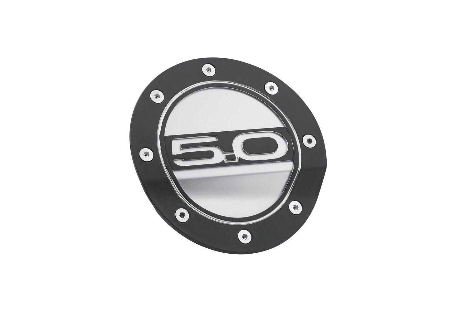 5.0 Logo - Scott Drake Mustang Fuel Door Comp Series Matte Black w/ Silver Accents And  5.0 Logo (15-17)