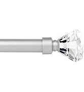 1 inch Curtain Rod with Crystal Diamond Finials, 48 to 86 inches, Drapery Pole for Window Treatme...