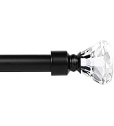 1 inch Curtain Rod with Crystal Diamond Finials, 48 to 86 inches, Drapery Pole for Window Treatme...