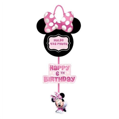 amscan Minnie Mouse Forever Personalized Photo Sign - 10.75" x 24.5" (1 Pc) - Black & Pink Cardboard Decoration for Kids Birt