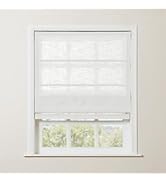 TWOPAGES Beige White Linen Cordless Roman Shades for Windows, Custom Blackout Blinds for Indoor W...