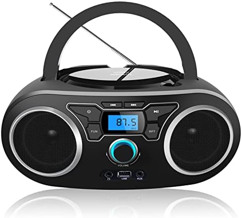 Portable Radio CD Player Boombox with Bluetooth & FM Radio, USB Port, AUX Input, Headphone Jack,Compact CD Player Radio Stereo System,CD-R/CD-RW/MP3 CDs Playback(WTB-771)