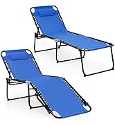 Giantex Lounge Chairs Set of 2 for Outside, Folding Chaise Lounge W/Removable Headrest & 4 Adjust...