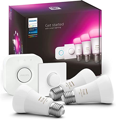 Pack 2 Bombillas LED inteligentes + Hue White + Botón Inteligente + Hue Bridge
