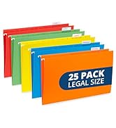 Blue Summit Legal Size Hanging File Folders, 25 Reinforced Hanging Files in Assorted Colors, Desi...