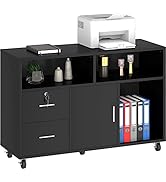 YITAHOME Wood File Cabinet, 2 Drawer Mobile Lateral Storage Cabinet Printer Stand with Lock and O...