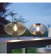 Solar Yard Outdoor Table Lamps - Set of 2, 8"H Solar-Powered with Metal Wire Shades and LED Light...