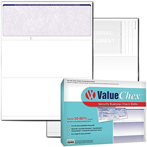 VersaCheck ValueChex Blank Check Paper - Form #1000 Business Voucher Check on Top - Blue - Classic - 250 Sheets/250 Checks