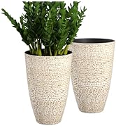 QCQHDU Tall Round Planters for Outdoor Plants - 14" Dia x 21" H - 2 Pack Stone Finish Plant Tree ...