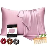 VIOZY Satin Pillow Covers Pack of 2 | Silk Pillow Cases for Hair and Skin | Hair Scrunchies for W...