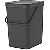 Brabantia Sort & Go Kitchen Recycling/Garbage Trash Can (6.6 Gal/Gray) Stackable Refuse Organiser with Handle & Removable Lid, Easy Clean, PerfectFit Bags Included