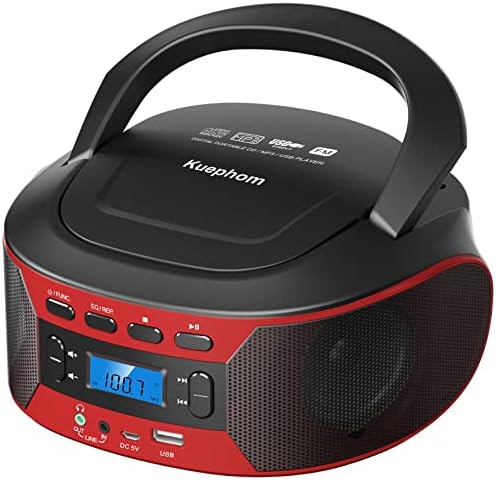 Kuephom Portable CD Player Boombox with Bluetooth, FM Radio with CD Player Combo,CD Boombox with AUX/USB Playback and Earphone Jack.CD Players for Home with Stereo Speakers,Battery or AC Powered.