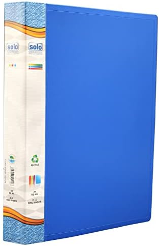 Solo 2-D A4 Ring Binder File Folder, Office Document Organizer with Inside Pocket, Presentation Display Plastic File for Certificates, Portfolio, Papers & Projects (Blue)