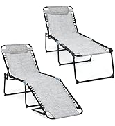 Giantex Lounge Chairs Set of 2 for Outside, Folding Chaise Lounge W/Removable Headrest & 4 Adjust...