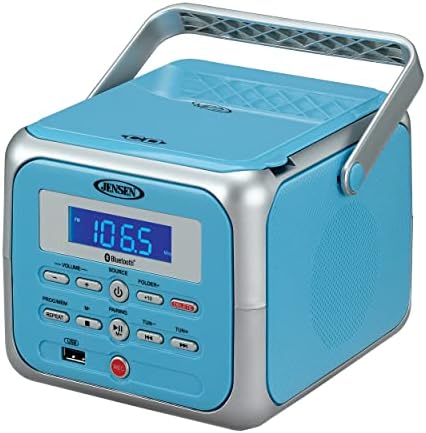 Jensen CD-660 Portable Stereo CD Player Boombox with Bluetooth | FM Radio | USB | Aux-in Headphone Jack | CD-R/RW MP3 Playback | (Sky Blue)