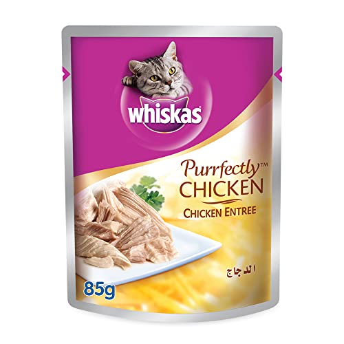 Whiskas Purrfectly Chicken, Chicken Entree Wet Cat Food for Adult Cats 1+ Years, Flavor Lock Pouch for Sealing Freshness, Mad