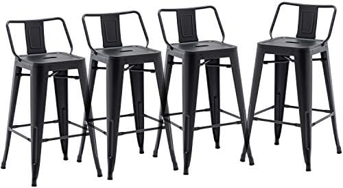 HAOBO Home 26" Low Back Metal Counter Stool Height Bar Stools [Set of 4] for Indoor/Outdoor Barstools, Matte Black