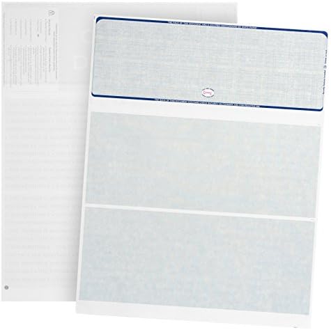 500 Blank Check Stock - Designed for Secure Computer Printed Checks with Quickbooks, and more - Blue Linen Pattern- 500 Sheets - 8.5 Inch x 11 Inch