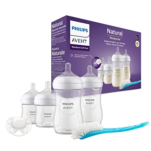 AVENT Philips Baby Bottle, Newborn Gift Box - 4 Baby Bottles, Ultra Soft Pacifier and Bottle Brush, Children Ages 0-12+ Month