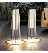 Grand patio Outdoor Floor Solar Light 2-Pack, Wicker Solar Patio Lamp Waterproof Outside Solar De...