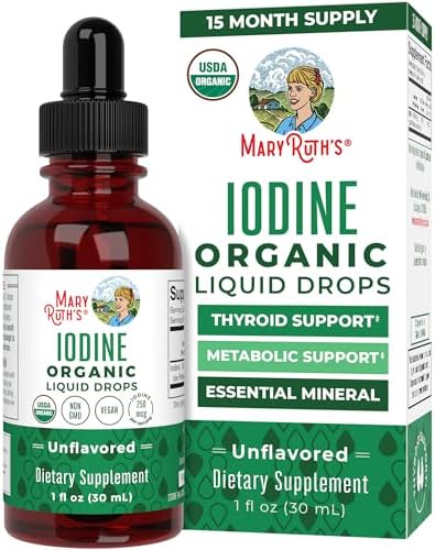 Organic Iodine Liquid Drops by MaryRuth's | Potassium Iodide | Iodine Supplement | 1 Year Supply | 450 Servings | Thryroid Health | USDA Organic| Vegan | Non-GMO | Gluten Free | 1 Fl Oz