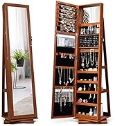 CHARMAID 360° Rotating Jewelry Armoire with Higher Full Length Mirror, Standing Lockable Jewelry ...