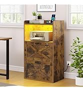 YITAHOME 2 Drawer File Cabinet with Shelves, Office Storage Cabinet with Charging Station and Lig...