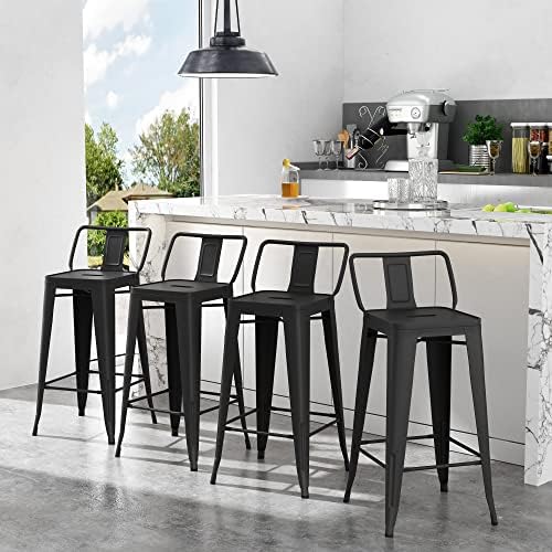 Apeaka 26 inch Metal Bar Stools Set of 4 Modern Counter Height Stools with Backs Industrial Low Back Bar Chairs for Indoor Outdoor Matte Black