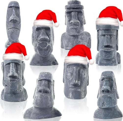 Pamonrueer 8 Pcs Miniature Easter Island Head Statue Moai Statue Decor 2.5 in Resin Stone Island for Room Accessories Antique Sculpture Christmas Desktop Bookshelf