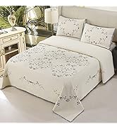 vctops 3-Piece Elegant Floral Embroidered Bedspread Coverlet Set Oversize Queen 100% Cotton Rever...