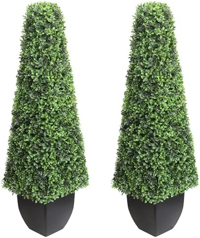 HN HOLD NATURE 3ft Faux Boxwood Plants Outdoor, Boxwood Topiary Outdoor Set of 2, Artificial Boxwood Topiary Tree, Faux Topiary for Front Porch Home Decor