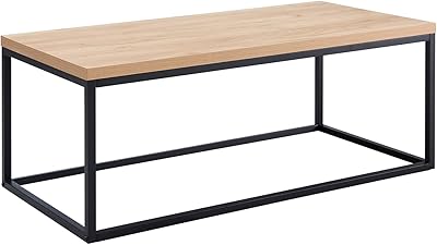 CENSI Natural Oak Coffee Table Ottoman for Living Room, 40" Rectangle, Mid-Century Modern, Extra Thick Top, Wood and Metal (Natural Oak)