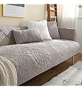 vctops Boho Circle Embroidery Couch Sofa Cover Solid Color Cotton Quilted Non-Slip Sectional Couc...