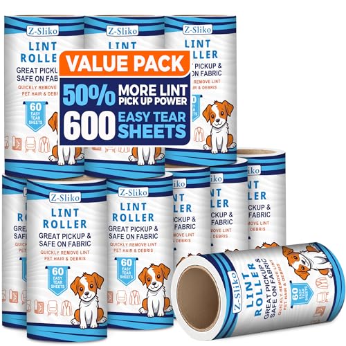 Extra Sticky Lint Roller Refills, 600 Sheets (10 Refills) Value Pack Lint Remover for Pet Hair, Clothes Furniture & Carpets, 