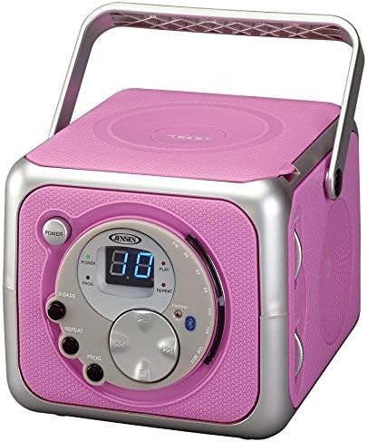 Jensen CD-555 Pink CD Bluetooth Boombox Portable Bluetooth Music System with CD Player +CD-R/RW & FM Radio with Aux-in & Headphone Jack Line-in Limited Edition (Pink)