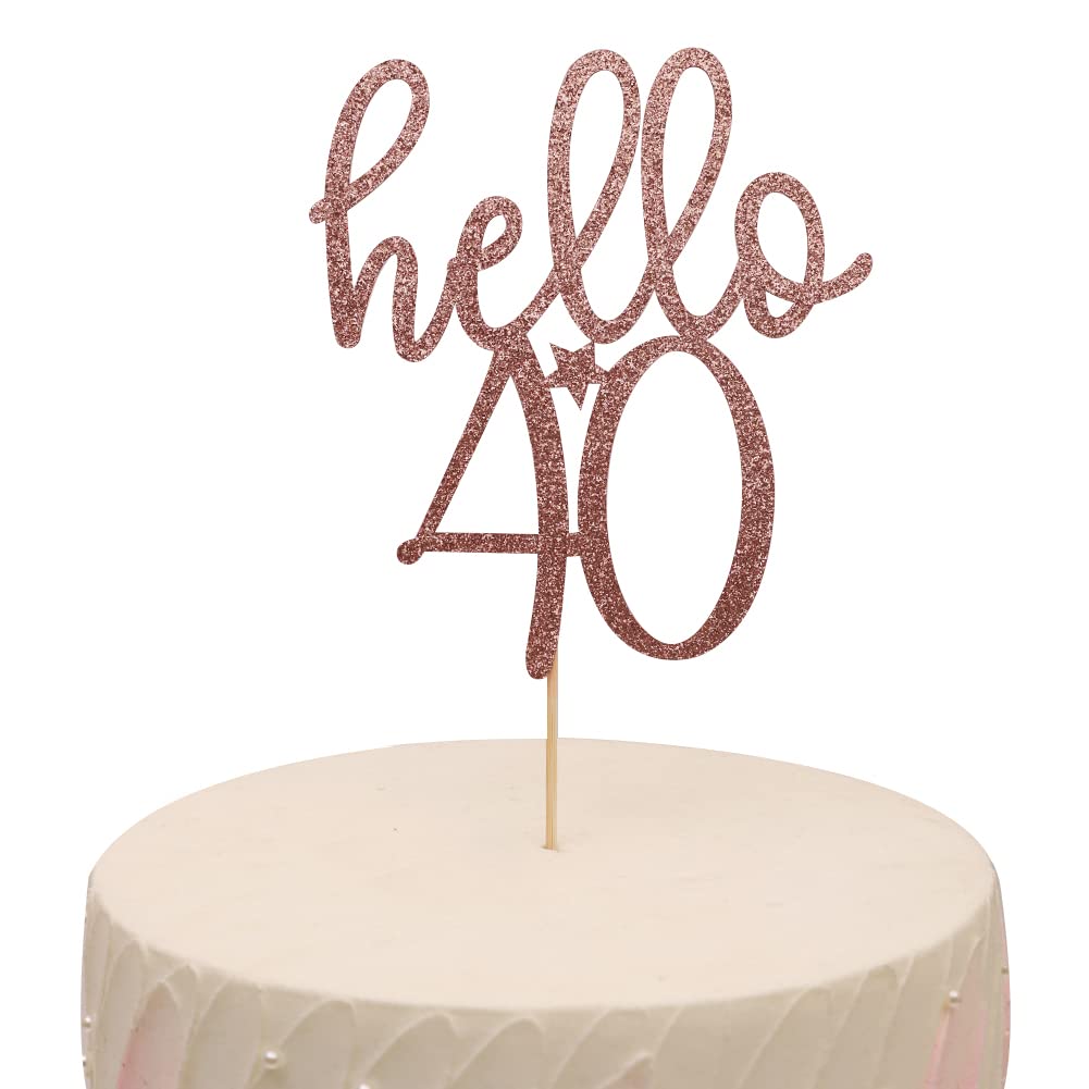 Buy Hello 40 Glitter Cake Toppers - 40th Birthday Cake Toppers, 40th ...