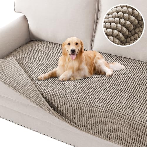 H.VERSAILTEX Plush Chenille Dog Bed Cover Thick Soft Sofa Cover for 3 Cushion Couch Anti Slip Couch Cover Furniture Protector for Dog, Pet, Cat (35" x 74", Taupe)