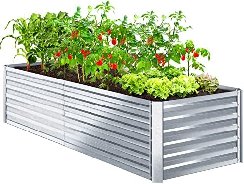 Ohuhu Metal Raised Garden Bed 8x3x1.9 ft, Galvanized Planter Box Raised Garden Bed Kit Outdoor, Extra-Large Reinforced Galvanized Steel Raised Boxes for Gardening Vegetables, Fruits, Flowers, Silver