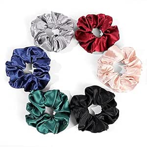 VIOZY Premium Scrunchies For Women|6 Scrunchies|Satin Scrunchies For Women|Scrunchies For Girls|Hair Rubber Band For Women|Crunchies For Hair|Aesthetic Gifts For Girls. (Collection 1),Black