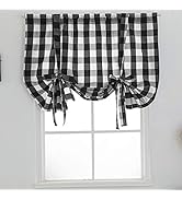 vctops Black and White Buffalo Check Tie Up Curtains Farmhouse Thermal Insulated Window Adjustabl...