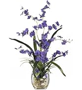 Nearly Natural 19IN Artificial Dancing Lady Orchid Flower Arrangement in Glass Vase with River Ro...