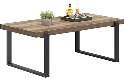 FOLUBAN Coffee Table, Modern Rustic Wood and Metal Center Table, Industrial Cocktail Tea Table for Living Room, Oak, 44 Inch