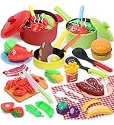 CUTE STONE Kids Play Kitchen Accessories Toy, Colorful Pots and Pans Playset W/Cooking Utensils, ...