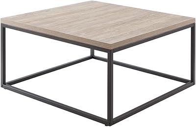 CENSI Grey Oak Coffee Table Ottoman for Living Room, 30"x30" Square, Mid-Century Modern, Wood and Metal (French Oak)