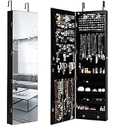 Giantex Wall Door Mounted Jewelry Armoire Cabinet with 47.5"H Full Length Mirror, 2 LEDs Lockable...