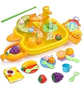 CUTE STONE Toy Sink with Running Water, Play Sink Toy with Upgraded Electric Faucet, Water Slide ...