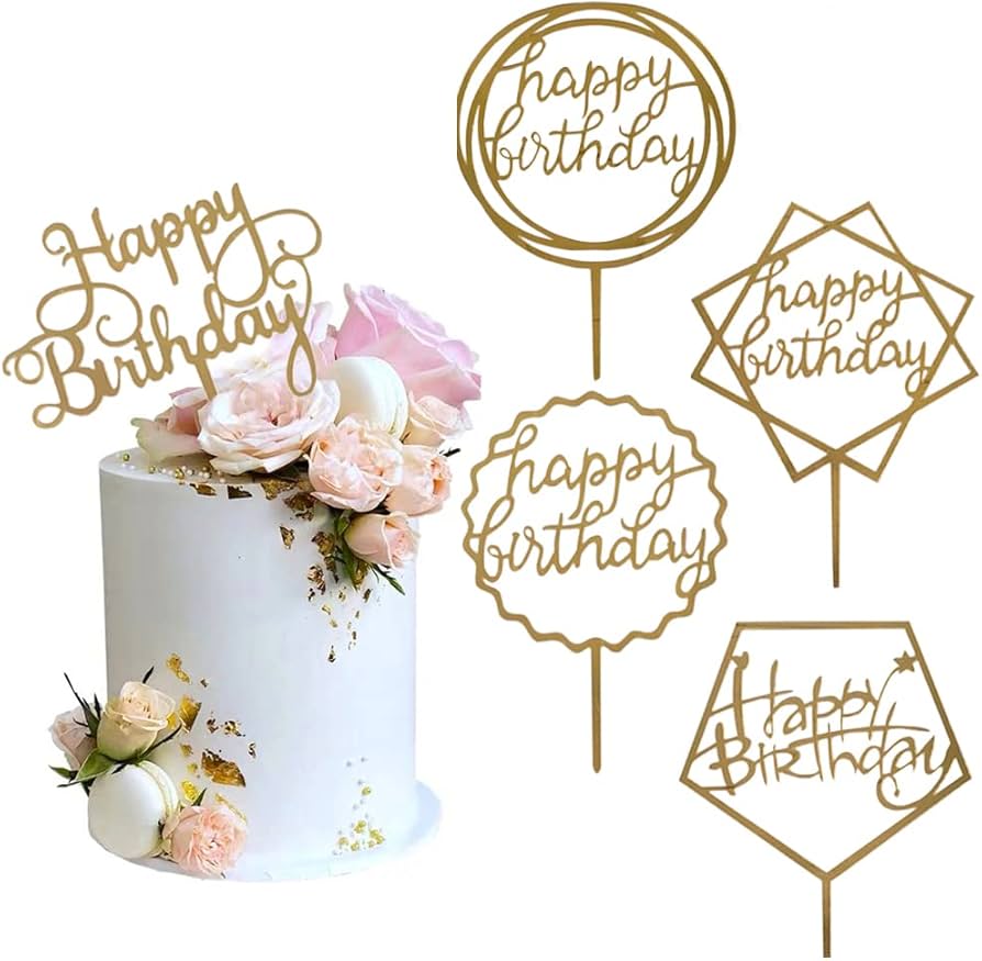 Amazon.com: Gold Cake Topper Acrylic Happy Birthday Cake ...