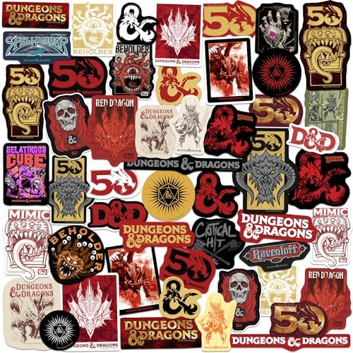 Dungeons and Dragons Year of The Dragon 50ct Vinyl Large Deluxe Stickers Variety Pack - Laptop, Water Bottle, Scrapbooking, Tablet, Skateboard, Indoor/Outdoor