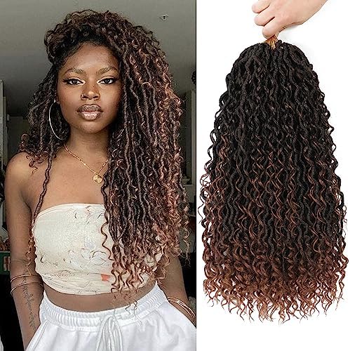 8 Packs Goddess Faux Locs Crochet Hair for Black Women, Goddess Locs Crochet Hair, Boho Style Locs, River Locs Crochet Hair with Curly Ends (18Inch, T30#, 8Packs)