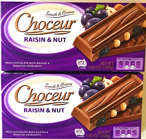 Choceur Raisin & Nut Milk Chocolate With Raisins & Roasted Hazelnuts 7.5 oz (200 g) (Pack of 2)